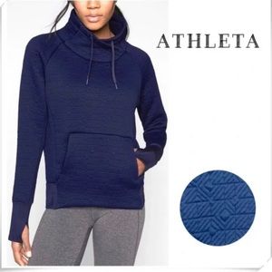 Athleta Jacquard Elevation Quilted Pullover Funnel/Cowl Neck Navy Blue Size: S